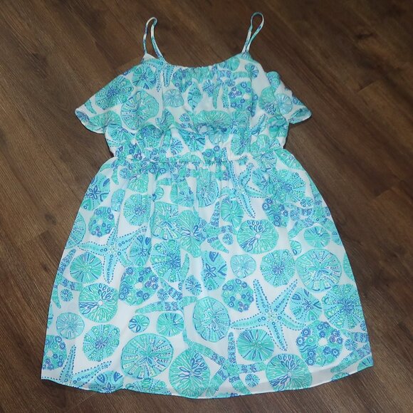 Womens Lilly Pulitzer for Target Aqua Blue Sea Urchin Ruffle Sun Dress Plus 1X - Picture 2 of 6